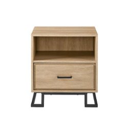 Walker Edison - Contemporary 1-Drawer Metal and Wood Nightstand - Coastal Oak - Front_Zoom