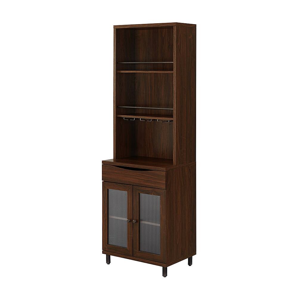 Best Buy: Walker Edison Contemporary Glass-Door Bar Cabinet Dark Walnut ...