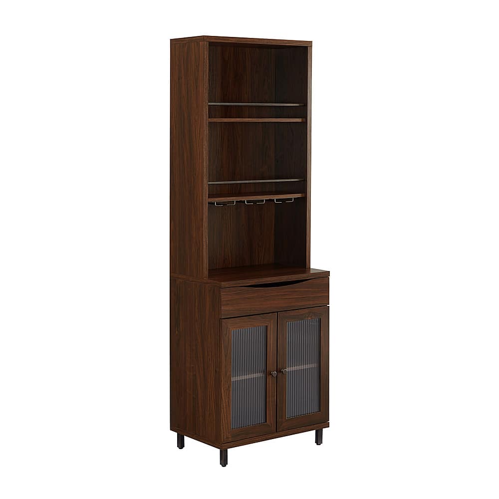 Best Buy: Walker Edison Contemporary Glass-Door Bar Cabinet Dark Walnut ...