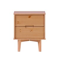 Walker Edison - Mid-Century Modern Solid Wood 2-Drawer Nightstand - Natural Pine - Front_Zoom