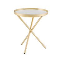 Walker Edison - Contemporary Tray-Top Faux Marble Round Side Table - Gold/Grey Marble - Front_Zoom