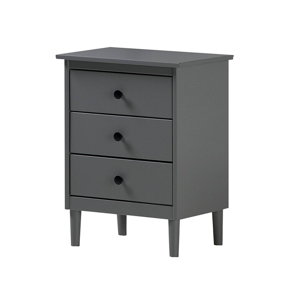 Left View: Walker Edison - Transitional Solid Wood 3-Drawer Nightstand - Gray