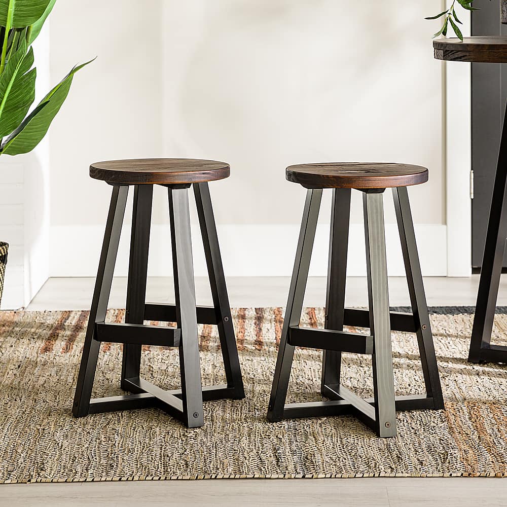 Best Buy: Walker Edison Rustic Distressed Solid Wood Dining Stool (set 