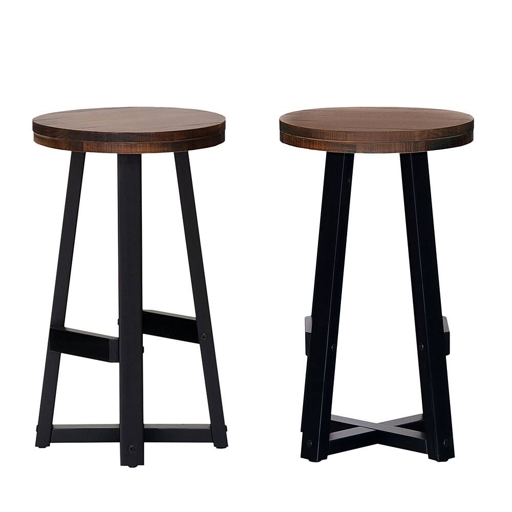 Walker Edison - Rustic Distressed Solid Wood Dining Stool (Set of 2) - Mahogany - Front_Zoom