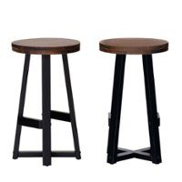 Walker Edison - Rustic Distressed Solid Wood Dining Stool (Set of 2) - Mahogany - Front_Zoom