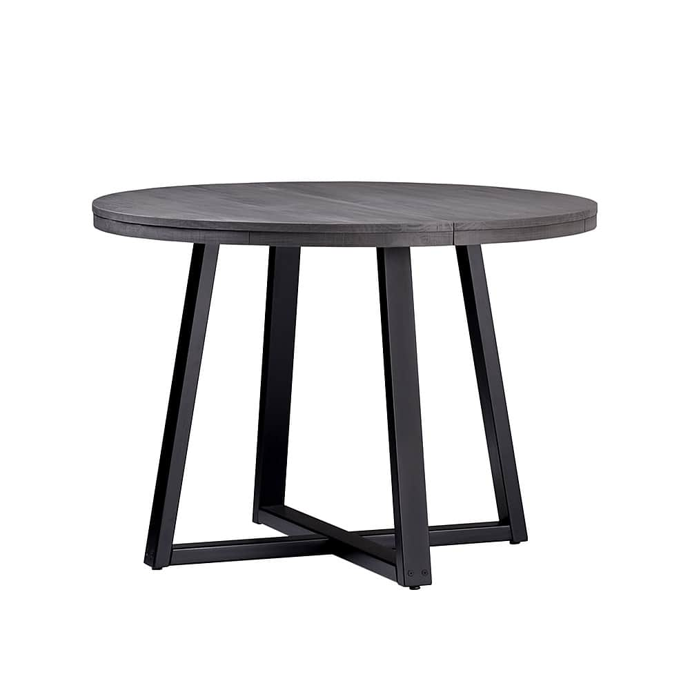 Left View: Walker Edison - Rustic Distressed Solid Wood Round Dining Table - Gray