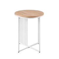Walker Edison - Contemporary Metal and Wood Round Side Table - Coastal Oak/White - Front_Zoom