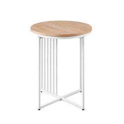 Walker Edison - Contemporary Metal and Wood Round Side Table - Coastal Oak/White - Front_Zoom