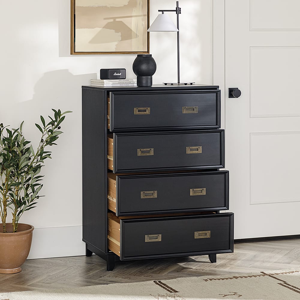 Best Buy: Walker Edison Classic Solid Wood 4-Drawer Dresser Black ...