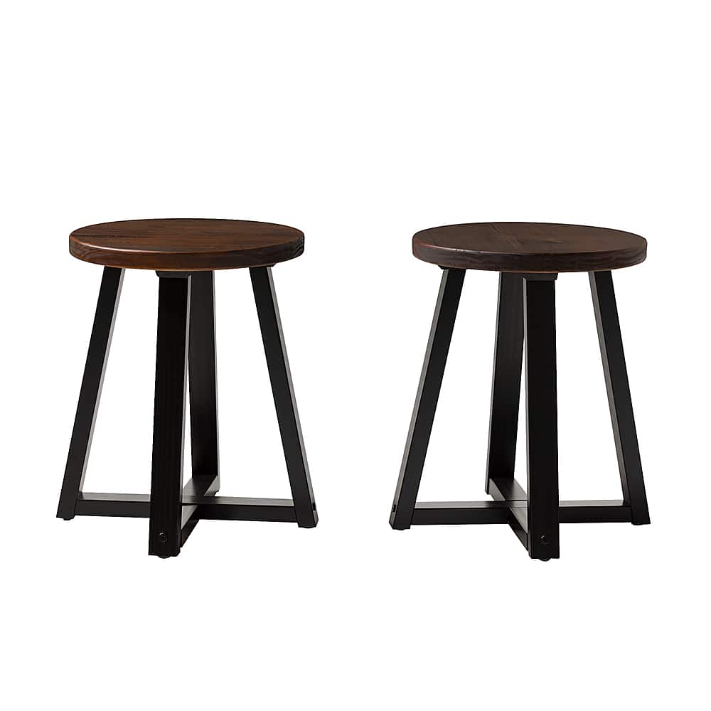 Front. Walker Edison - Rustic Distressed Counter-Height Solid Wood Dining Stool - Mahogany.
