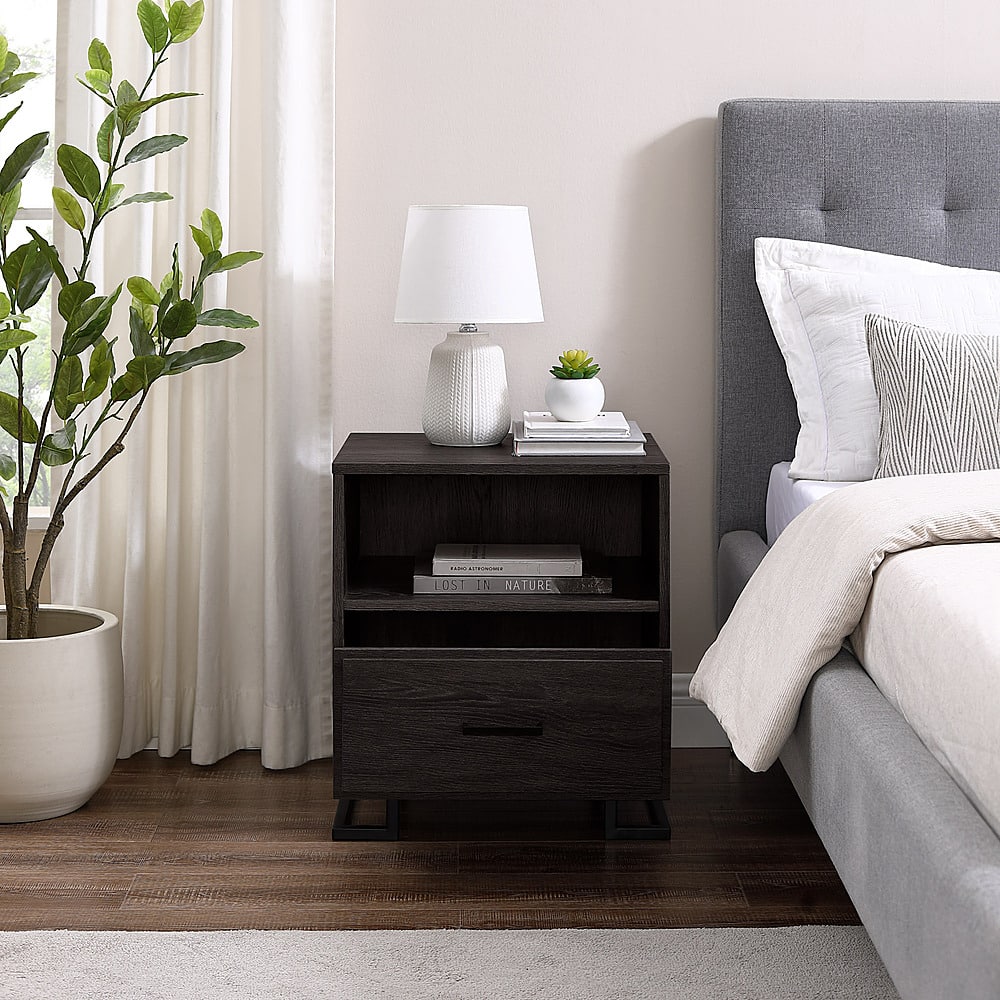 Dark grey store wood nightstand