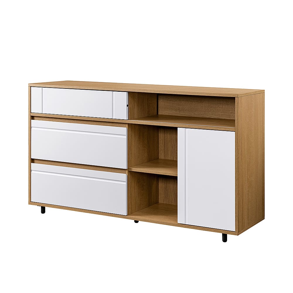 Angle View: Walker Edison - Contemporary Open and Closed-Storage Sideboard - Coastal Oak