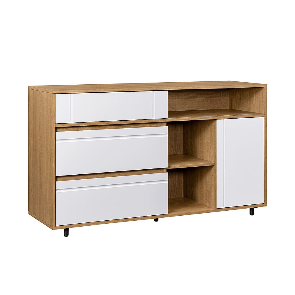 Left View: Walker Edison - Contemporary Open and Closed-Storage Sideboard - Coastal Oak