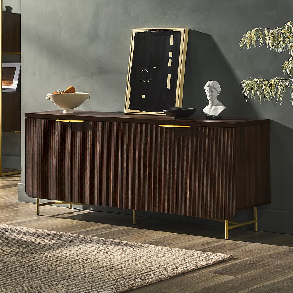 Alt View 11. Walker Edison - Scandi 4-Door Minimalist Reeded Sideboard - Dark Walnut.
