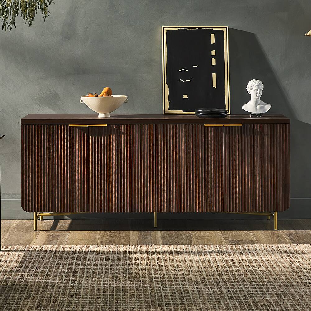Alt View 12. Walker Edison - Scandi 4-Door Minimalist Reeded Sideboard - Dark Walnut.