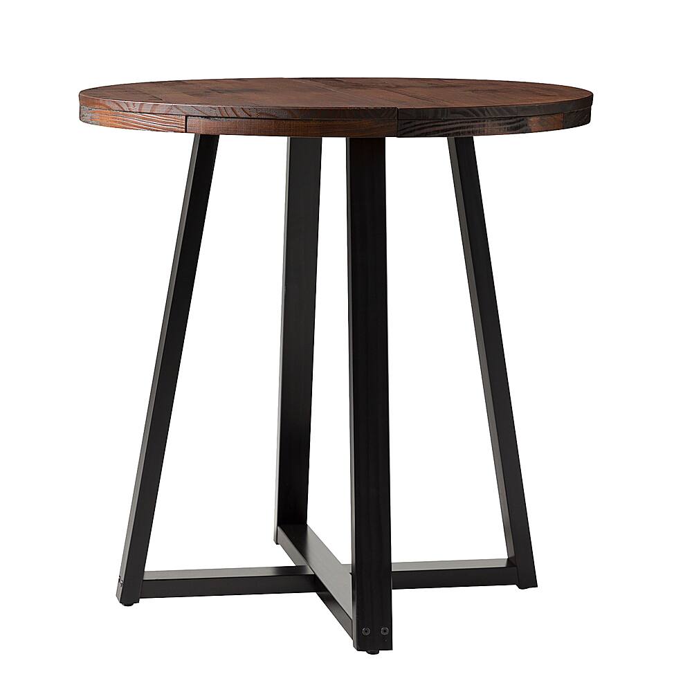 Left View: Walker Edison - Rustic Distressed Counter-Height Solid Wood Dining Stool - Mahogany