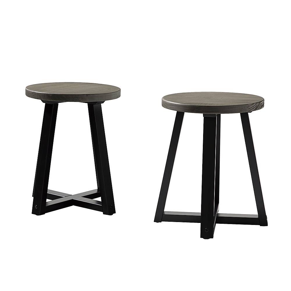 Left. Walker Edison - Rustic Distressed Counter-Height Solid Wood Dining Stool - Grey.