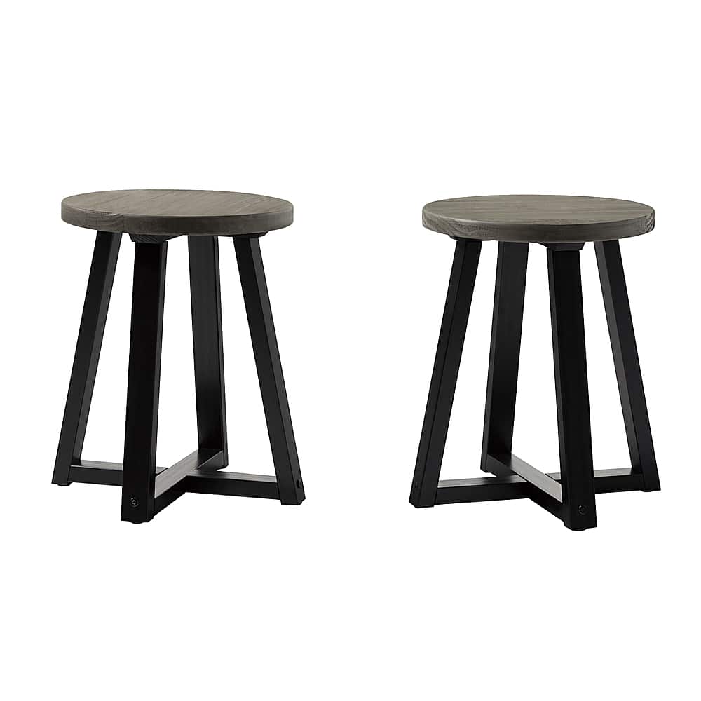 Walker Edison - Rustic Distressed Counter-Height Solid Wood Dining Stool - Gray - Front_Zoom