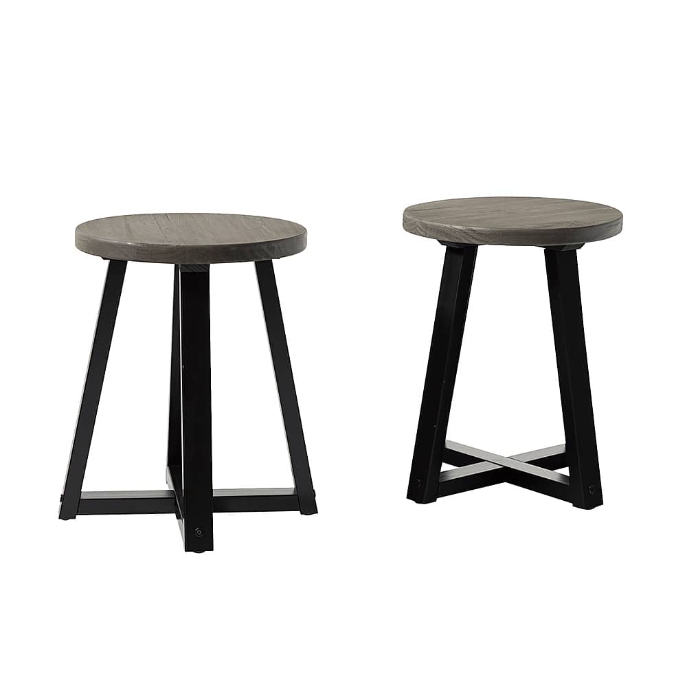 Angle. Walker Edison - Rustic Distressed Counter-Height Solid Wood Dining Stool - Grey.