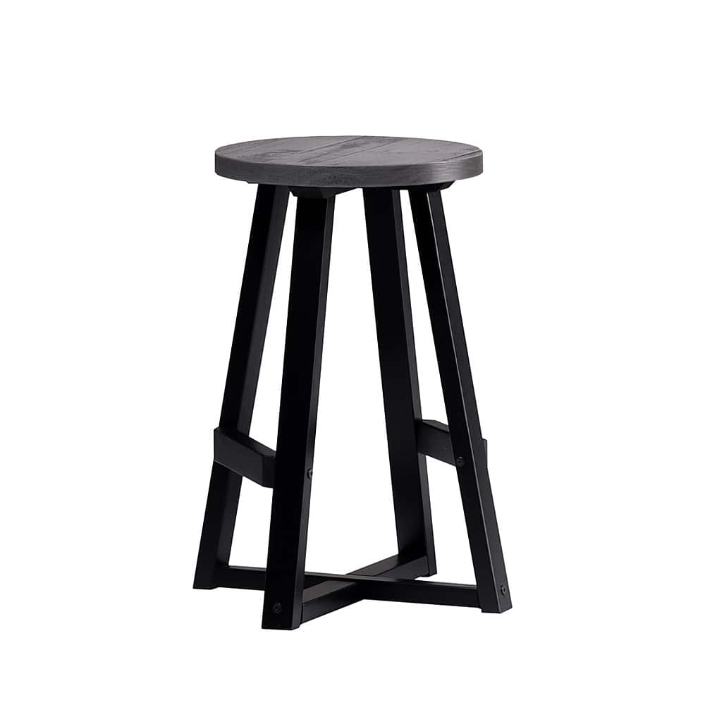 Left. Walker Edison - Rustic Distressed Solid Wood Dining Stool (Set of 2) - Grey.