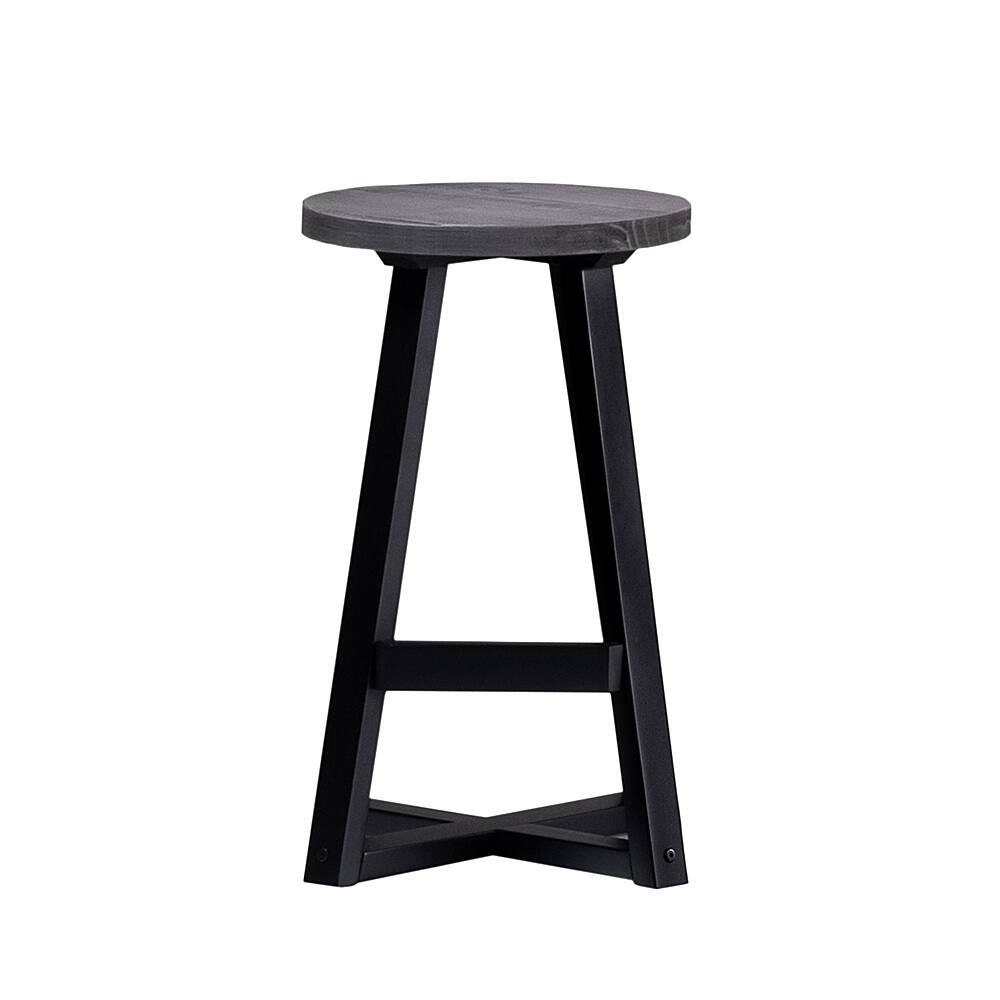 Angle. Walker Edison - Rustic Distressed Solid Wood Dining Stool (Set of 2) - Grey.