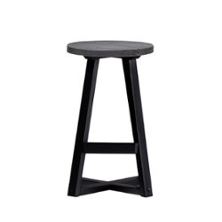 Walker Edison - Rustic Distressed Solid Wood Dining Stool - Grey - Front_Zoom