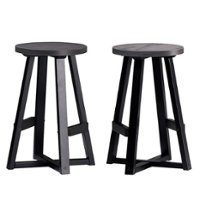 Walker Edison - Rustic Distressed Solid Wood Dining Stool (Set of 2) - Gray - Front_Zoom