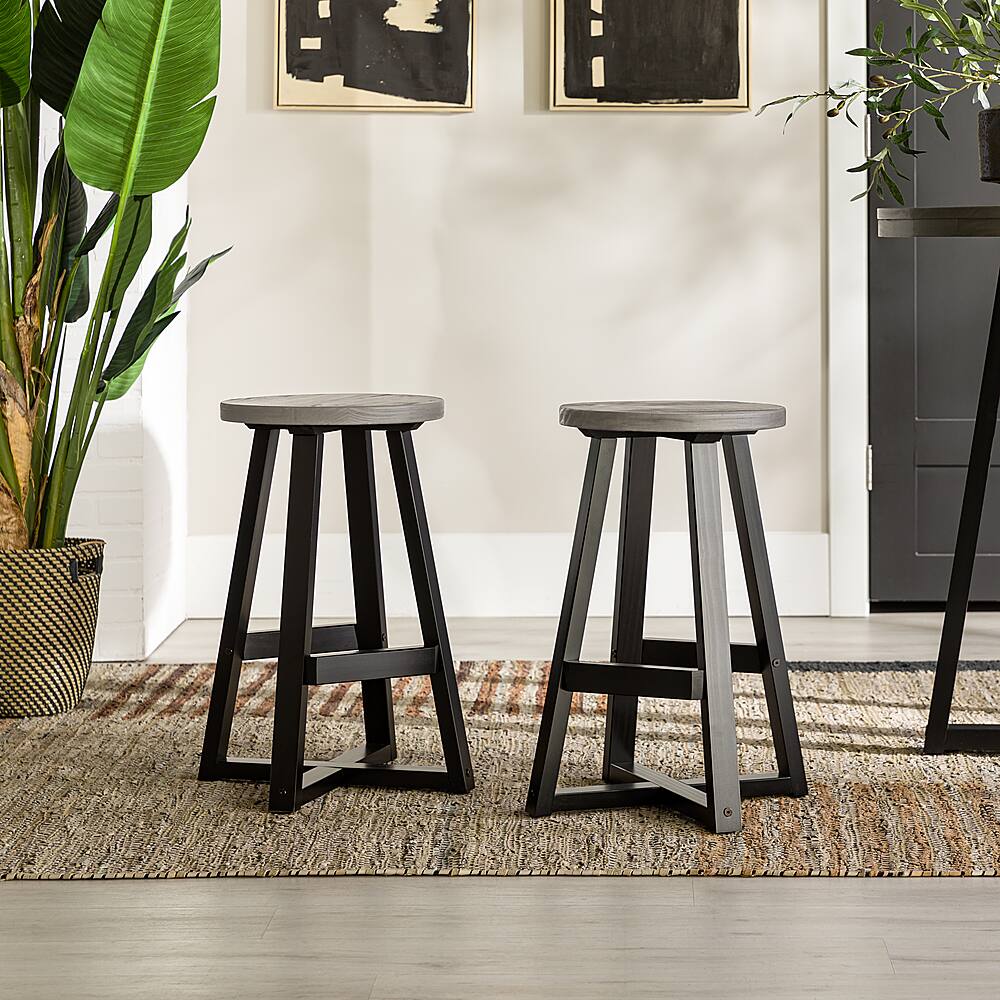 Alt View 37. Walker Edison - Rustic Distressed Solid Wood Dining Stool (Set of 2) - Grey.