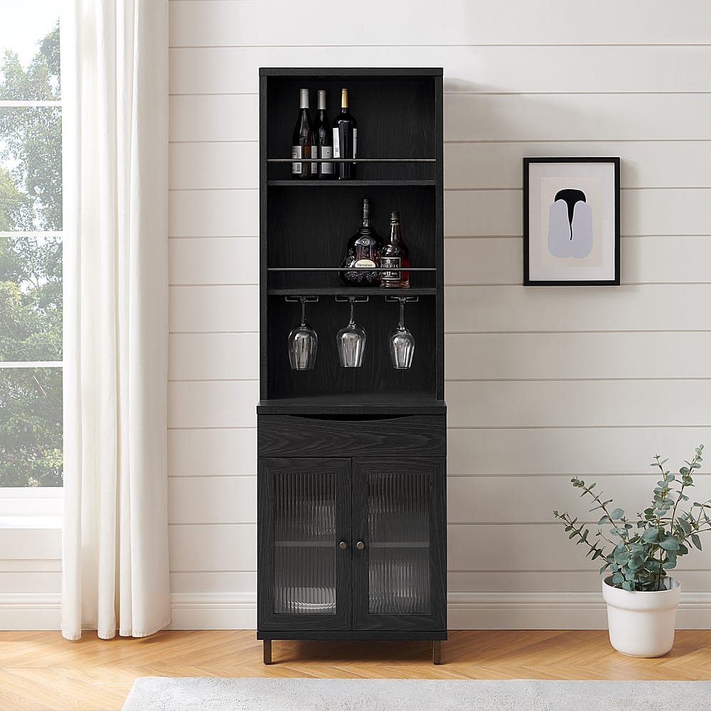 Best Buy: Walker Edison Contemporary Glass-Door Bar Cabinet Graphite ...