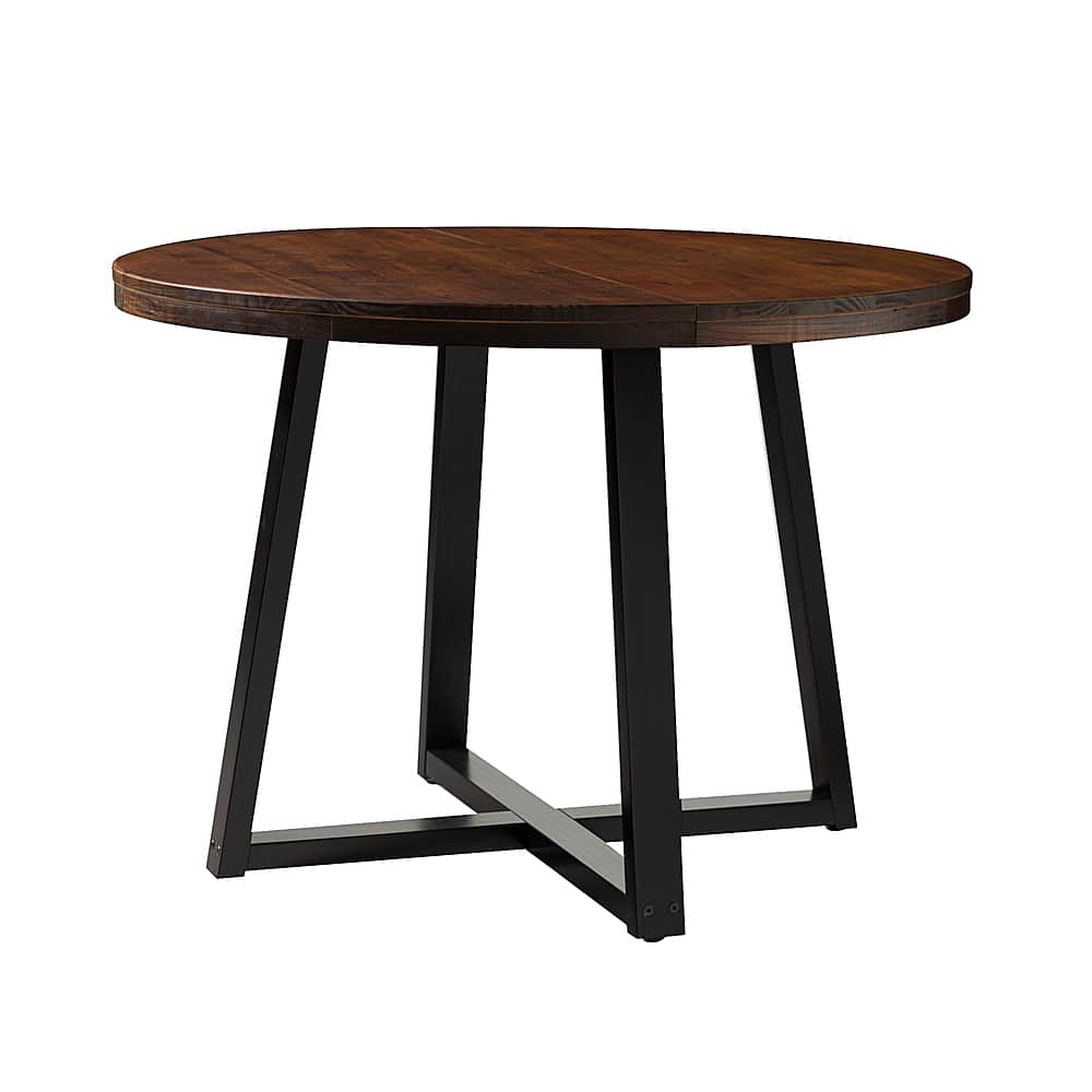 Left View: Walker Edison - Rustic Distressed Solid Wood Round Dining Table - Mahogany