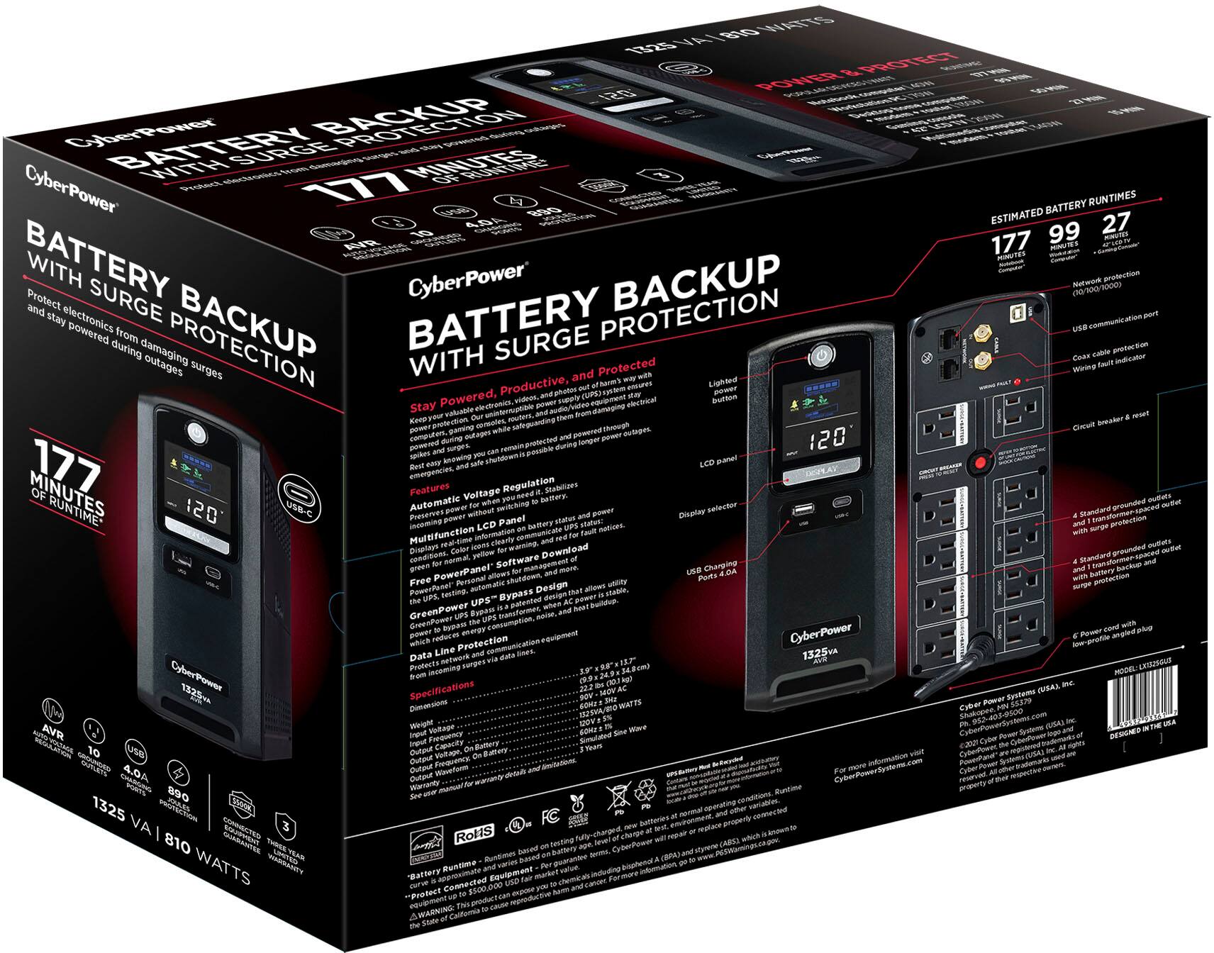 Alt View 19. CyberPower - LX1325GU3 Battery Backup UPS Systems - Black.