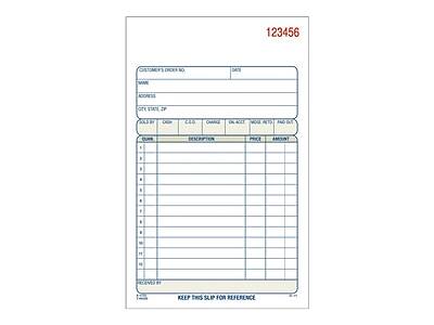 123456

CUSTOMER ORDER NO. DATE

NAME ADDRESS CITY STATE ZIP

ORDER

ITEM BY DATE CUST ON ACCT. VISA NET AND DISC.

DESCRIPTION PRICE AMOUNT

KEEP THIS SLIP FOR REFERENCE