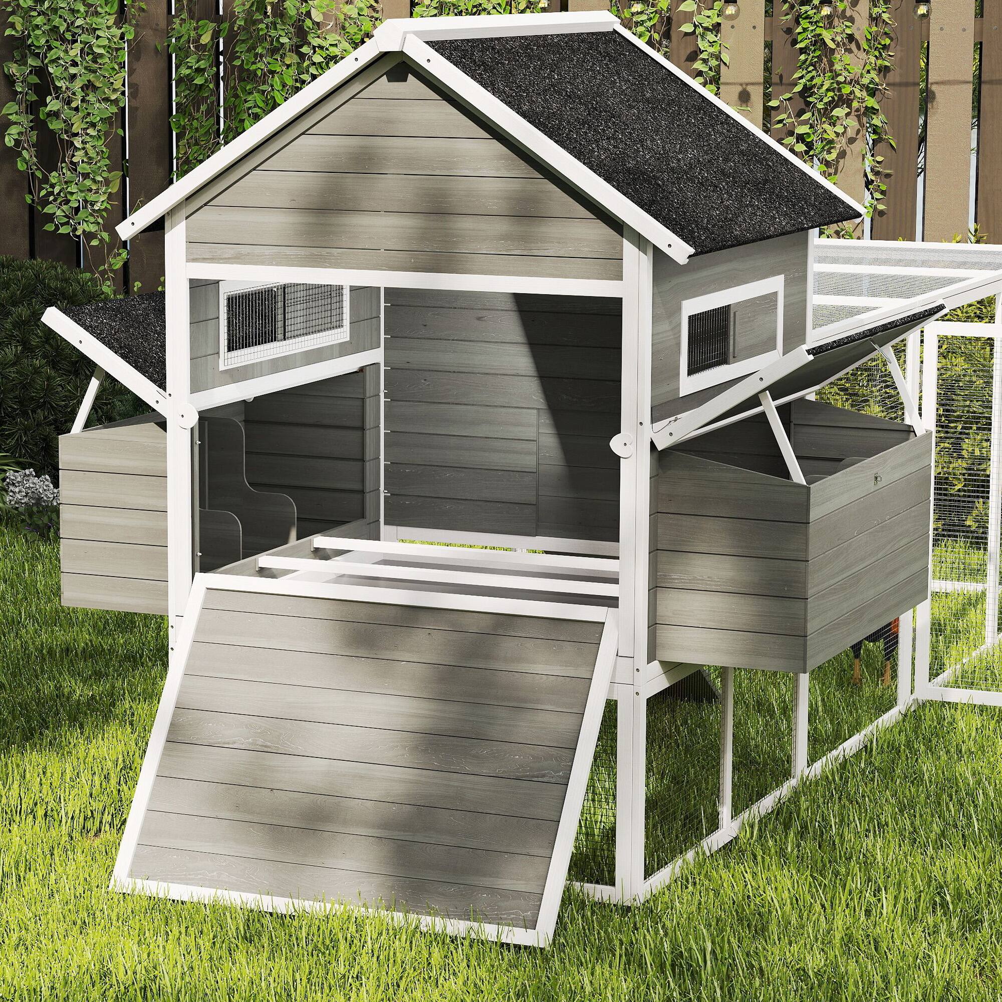 Alt View 7. Pawhut - Wooden Chicken Coop for 4-6 Chickens, Backyard - Dark Gray.