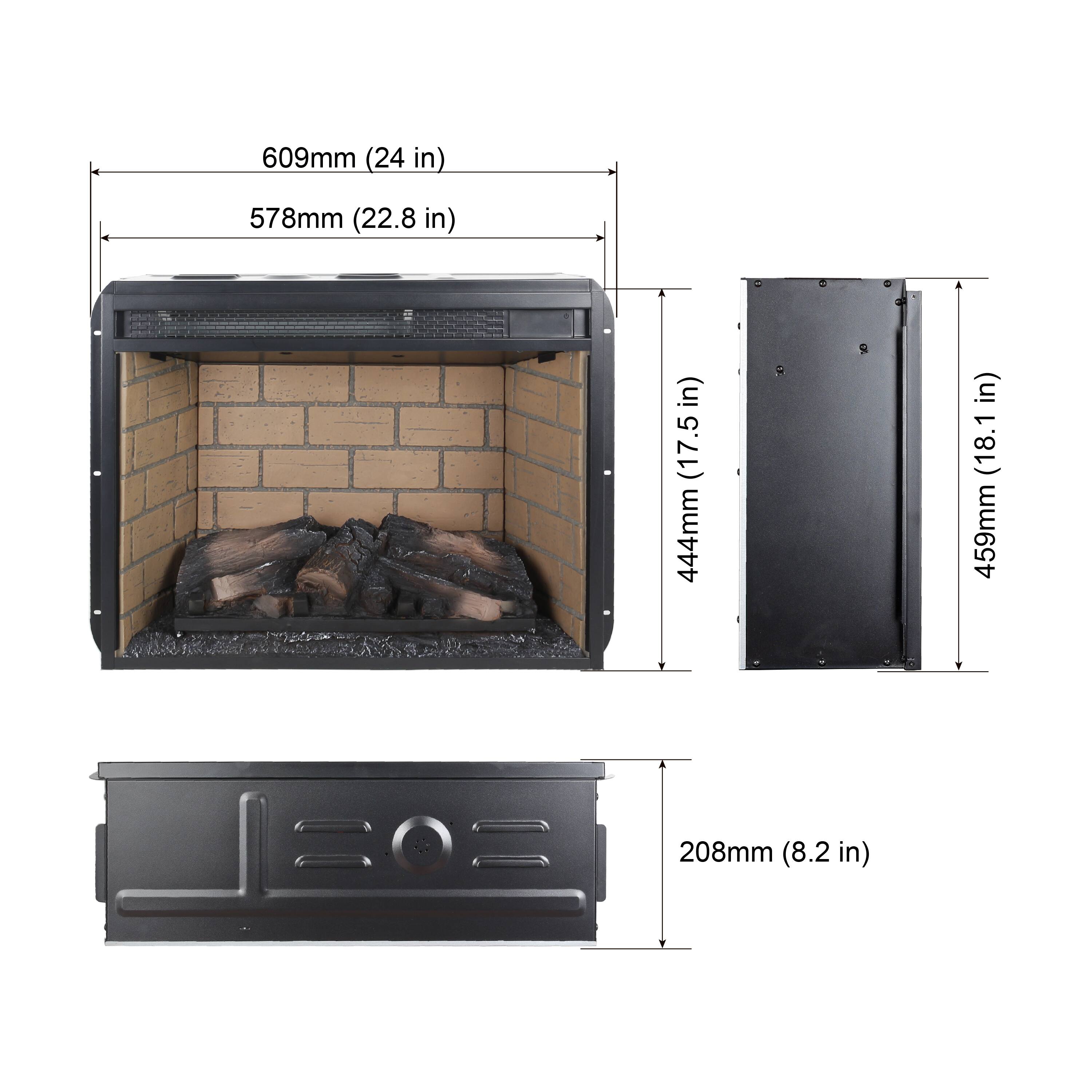 Mondawe - 23" Infrared Quartz Electric Fireplace Insert with Wood Logs and Brick Design - Black - Thumbnail 3