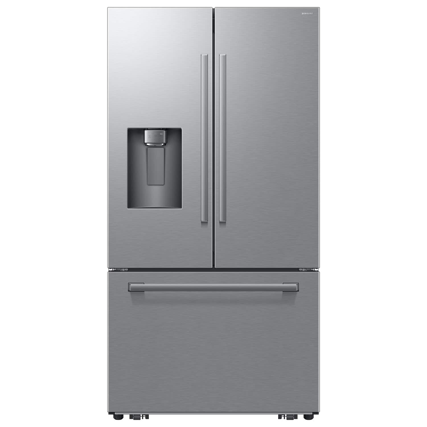 Front. Samsung - 36 in. Wide Bespoke AI 29 cu. ft. 3-Door French Door Refrigerator with Zero Clearance Fit & Dual Auto Ice Maker - Stainless Steel.