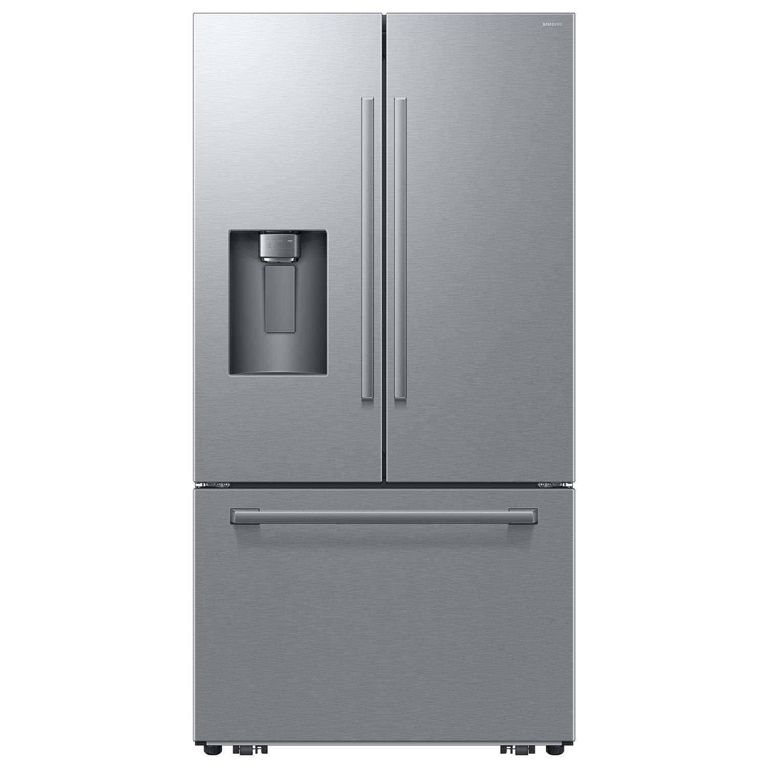 Front. Samsung - Bespoke AI 29 cu. ft. 3-Door French Door Refrigerator with Zero Clearance Fit & Dual Auto Ice Maker - Stainless Steel.