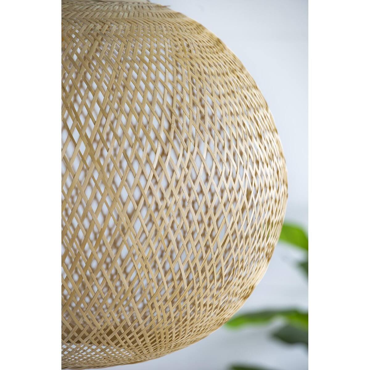 Angle. Loheer - Loheer Beige Bamboo Chandelier, Round Woven Pendant Light, Twenty Two Inch Bohemian Ceiling Fixture.