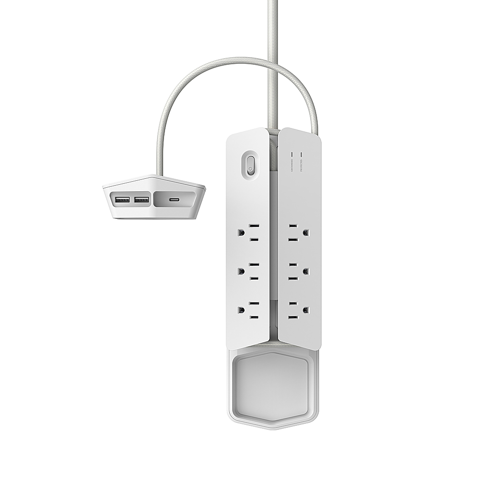 Monster - Power Center Vertex boasts  6 Outlet/2 USB-A port/20W USB-C 3000 Joules Surge Protector - White
