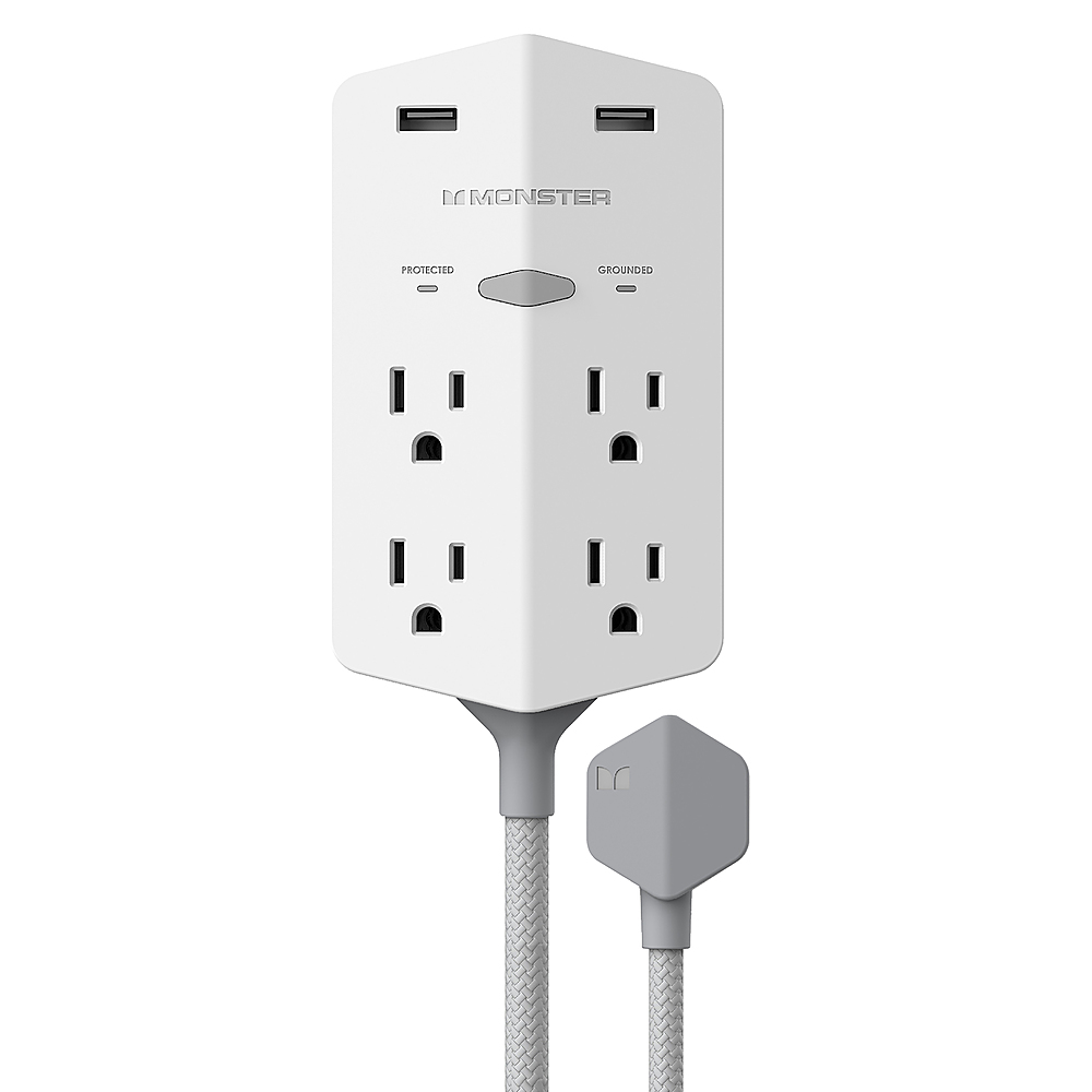 Monster - Power Shield XL 4 Outlet/2 USB-A 540 Joules Surge Protector - White