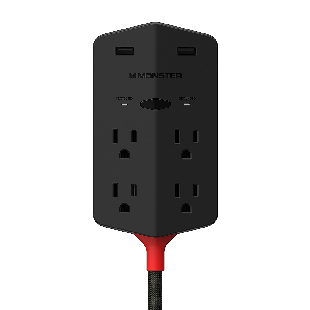 Monster - Power Shield XL 4 Outlet 2 USB-A 540 Joules Surge Protector - Black