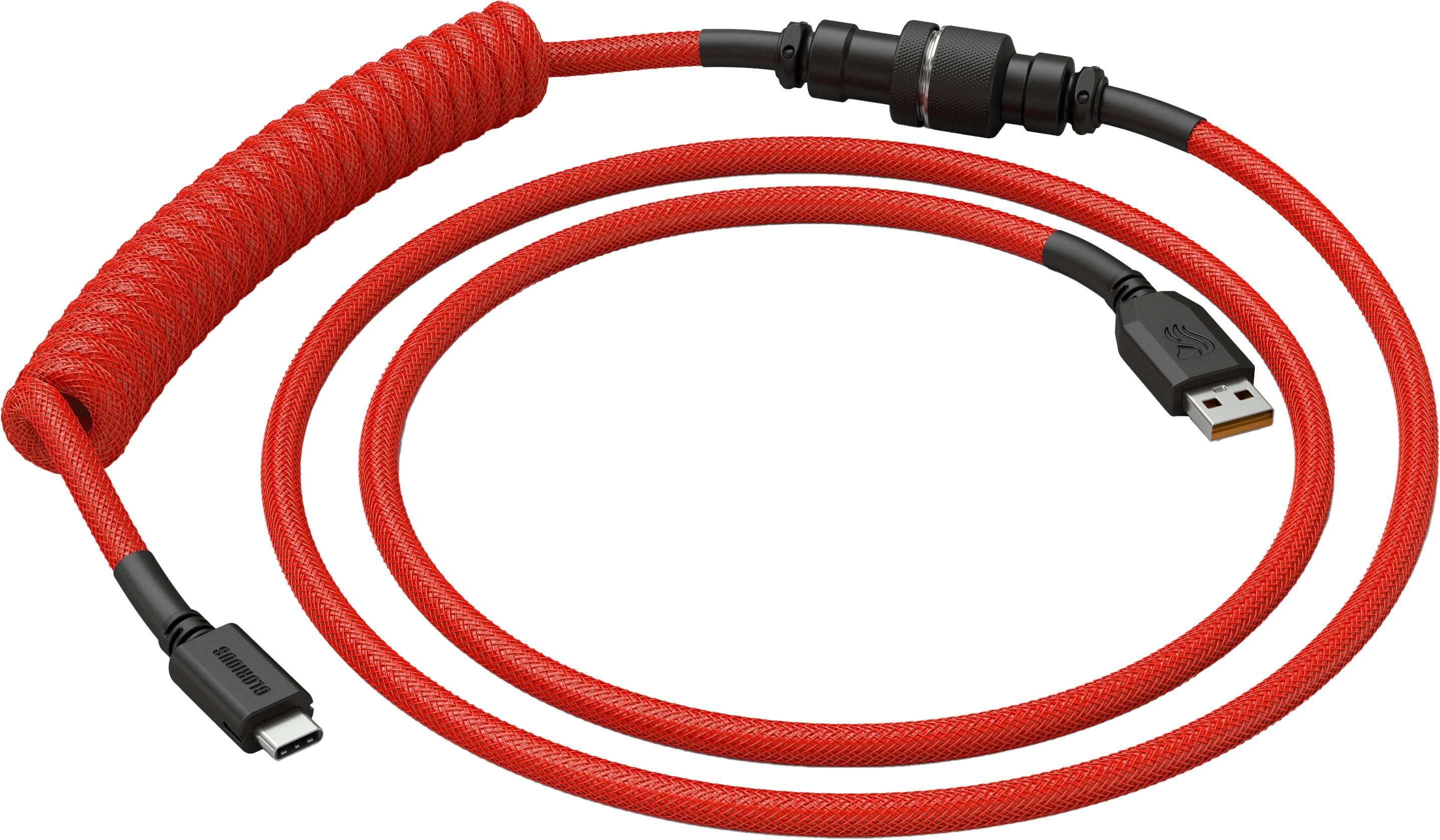 Angle. Glorious - Coiled USB-C Artisan Braided Keyboard Cable for Mechanical Gaming Keyboards - Crimson Red.