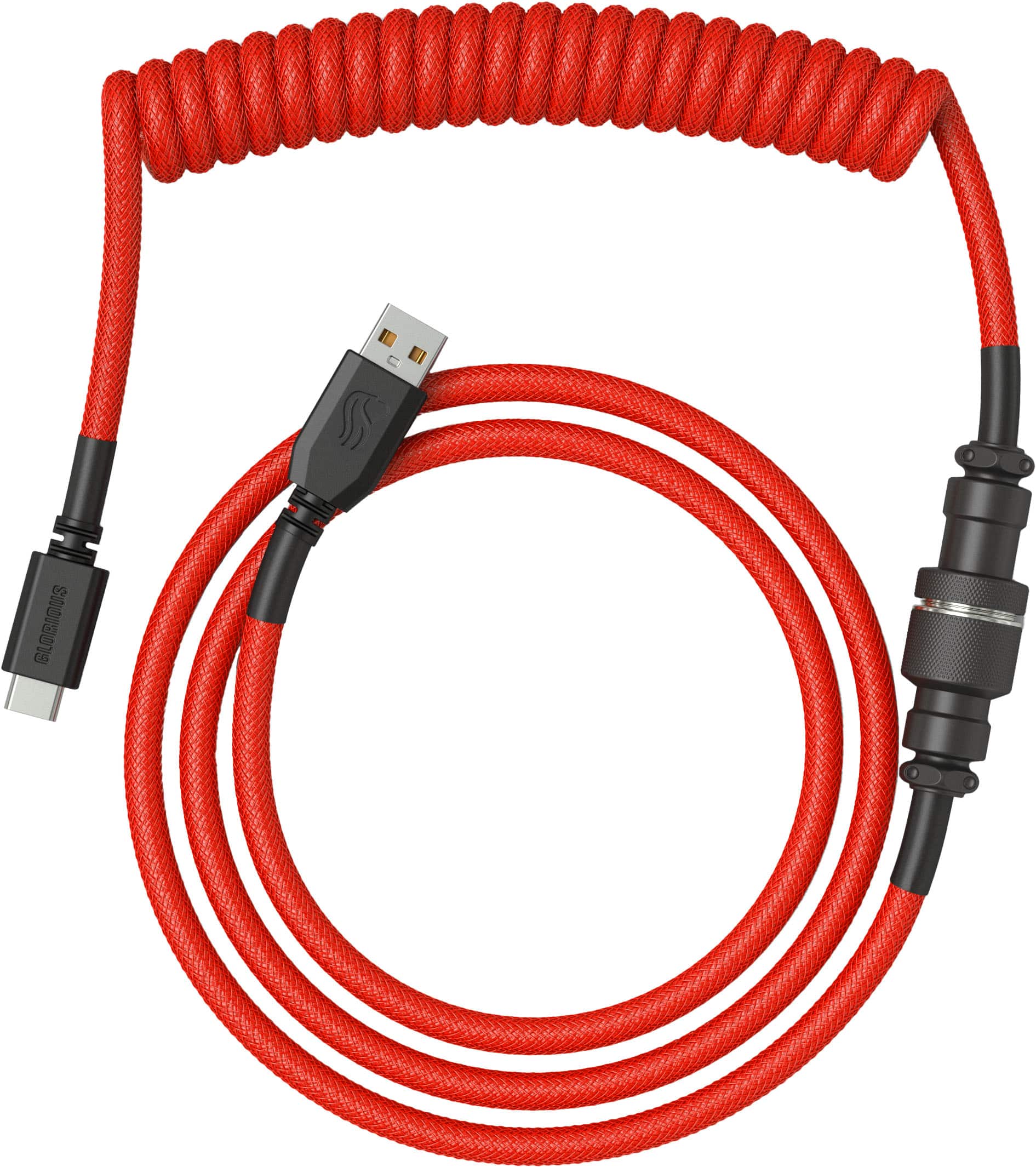 Front. Glorious - Coiled USB-C Artisan Braided Keyboard Cable for Mechanical Gaming Keyboards - Crimson Red.
