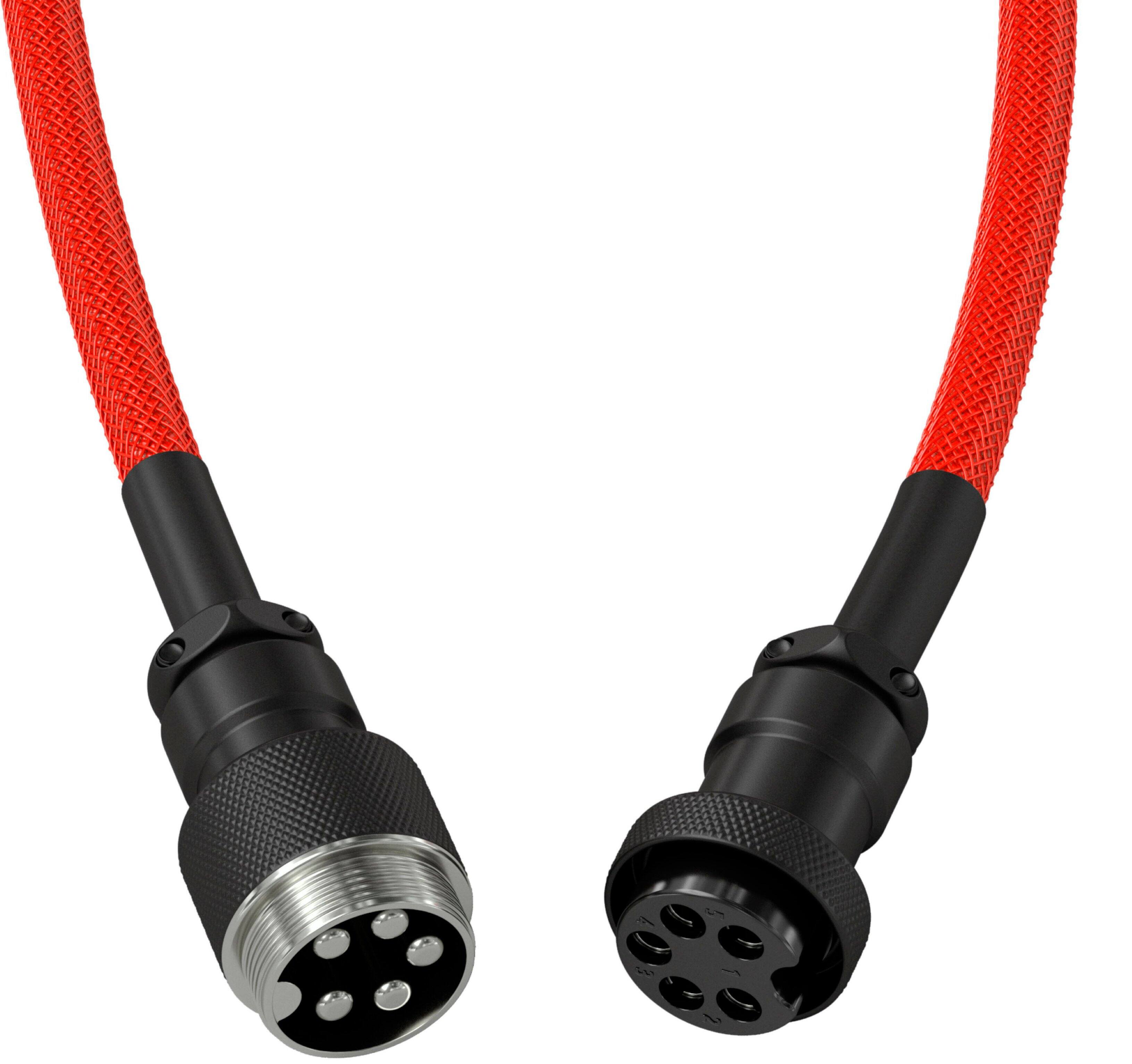Left. Glorious - Coiled USB-C Artisan Braided Keyboard Cable for Mechanical Gaming Keyboards - Crimson Red.