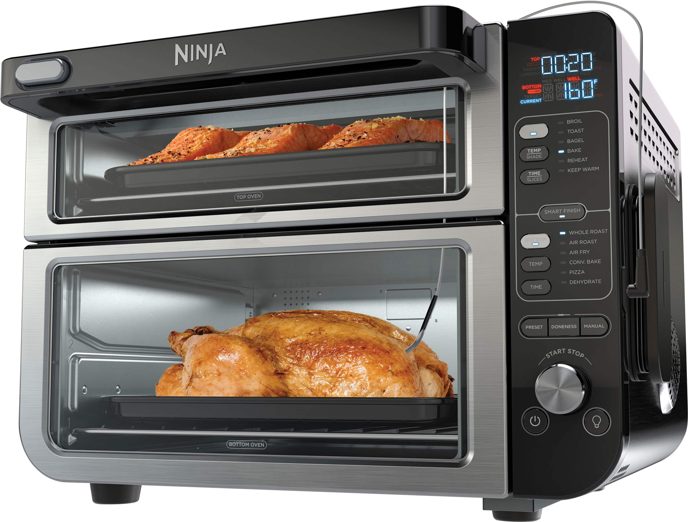 Ninja - 12-in-1 Smart Double Oven, FlexDoor, Smart Thermometer, Smart Finish, Rapid Top Oven, Convection & Air Fry Bottom Oven - Stainless Steel - Front_Zoom