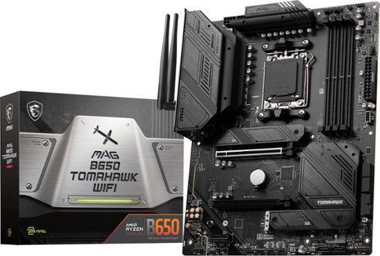 Front. MSI - MAG B650 Tomahawk WIFI (Socket AM5) AMD B650 ATX DDR5 Wi-Fi 6E Motherboard - Black.