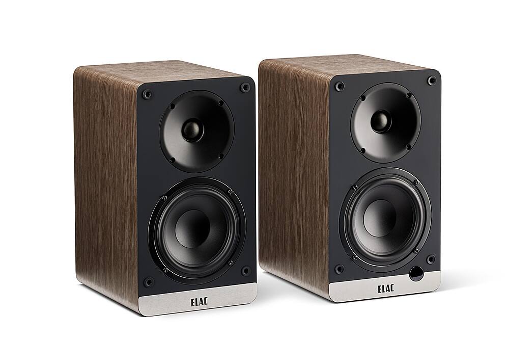 Angle. ELAC - Debut Connex Powered Bookshelf Outdoor Speakers (Pair) with ARC - Walnut.