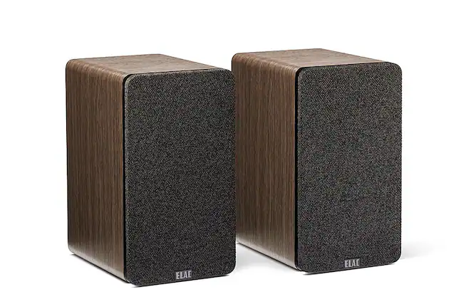 Front. ELAC - Debut Connex Powered Bookshelf Outdoor Speakers (Pair) with ARC - Walnut.