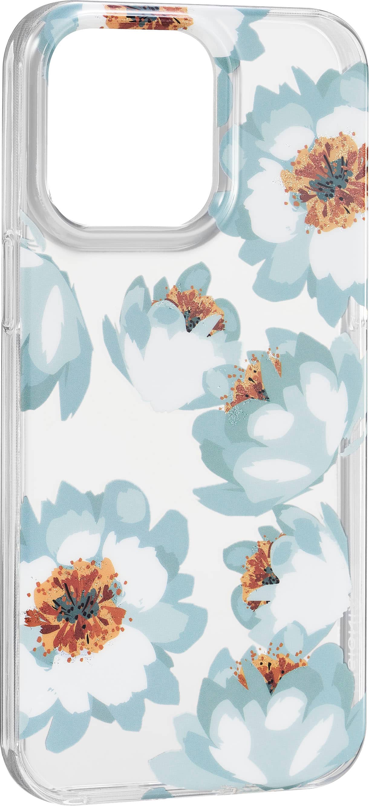 Angle. Insignia™ - Hard-Shell Case for iPhone 14 Pro Max - Blue flower.
