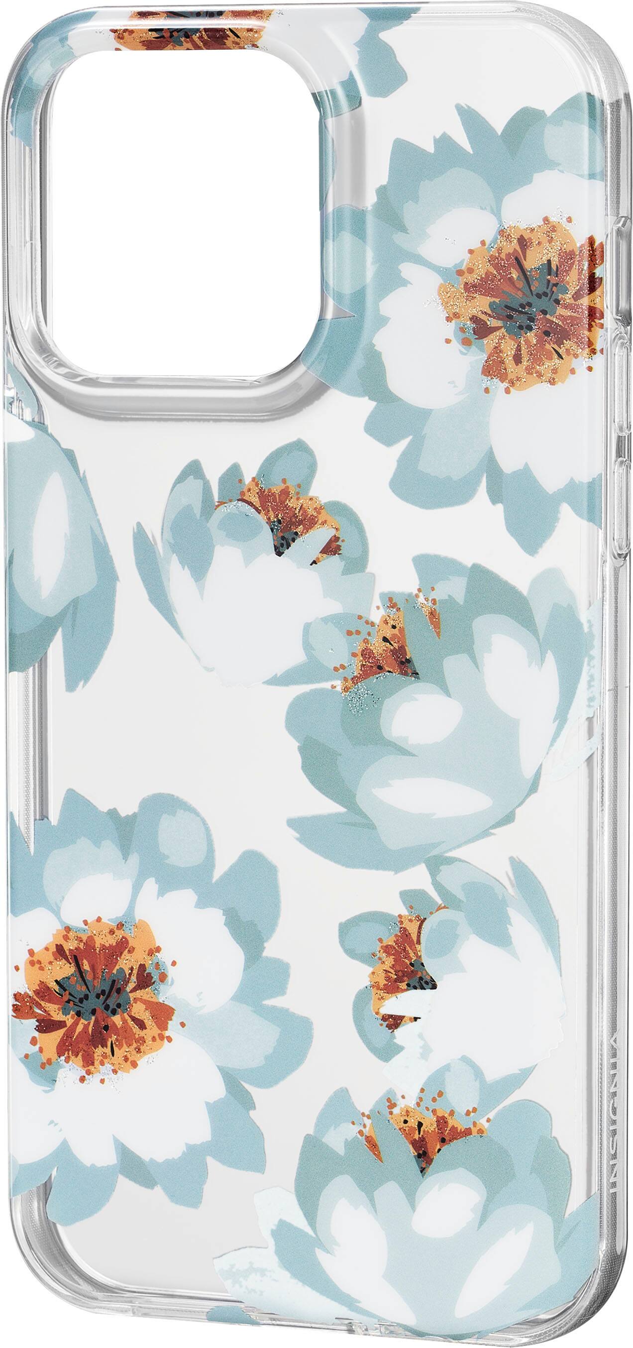 Left. Insignia™ - Hard-Shell Case for iPhone 14 Pro Max - Blue flower.