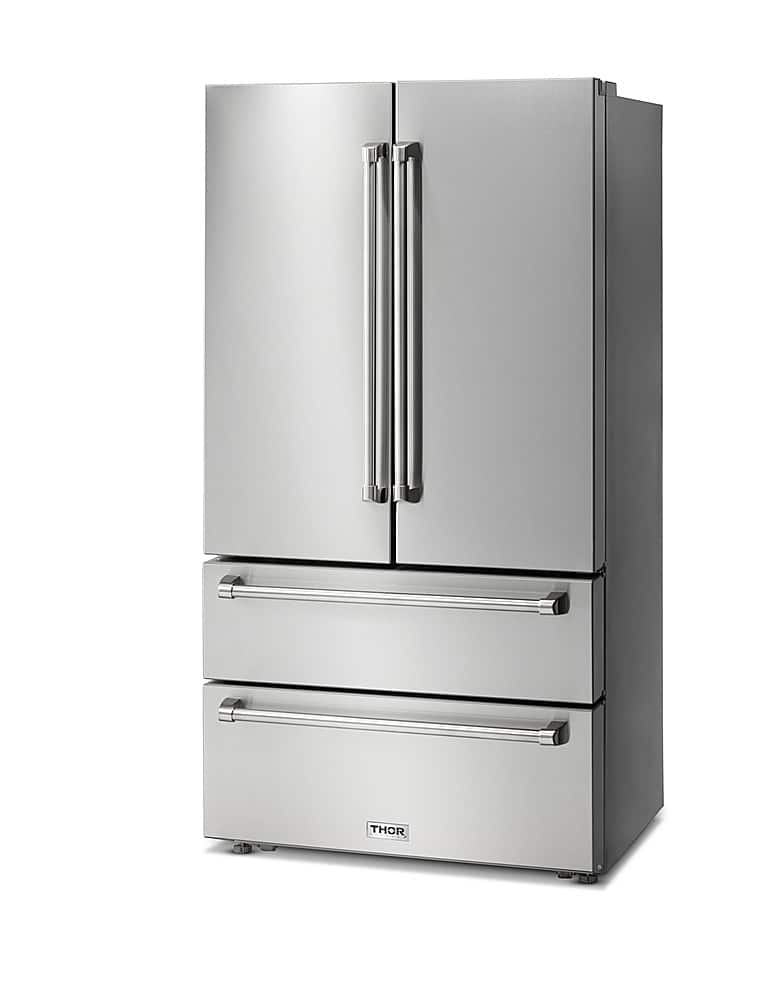 Angle. Thor Kitchen - 22.5 Cu. Ft. Professional French Door Counter Depth Refrigerator with Ice Maker - Stainless Steel.